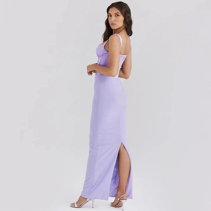Mesh Maxi Dress with Satin Corset Design - Mariam