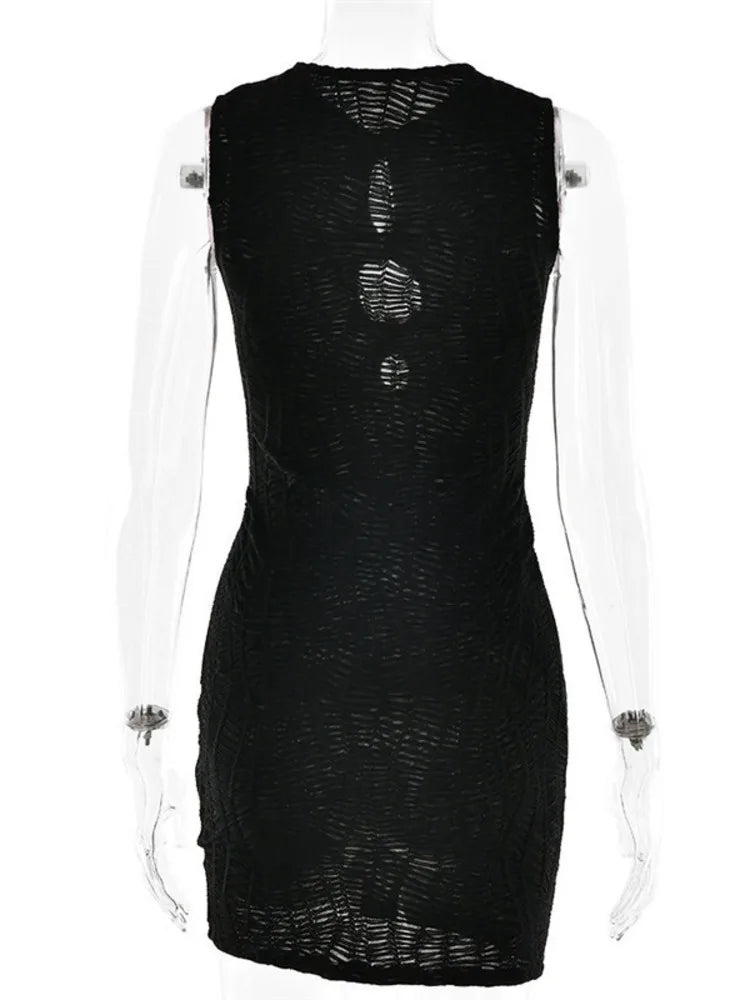 Mini knitted mesh dress decorated with buckles - Richie