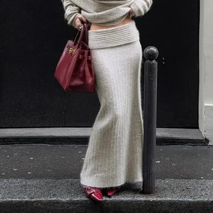 Two-Piece Knit Set with Off-Shoulder Top and Maxi Skirt - Ilona