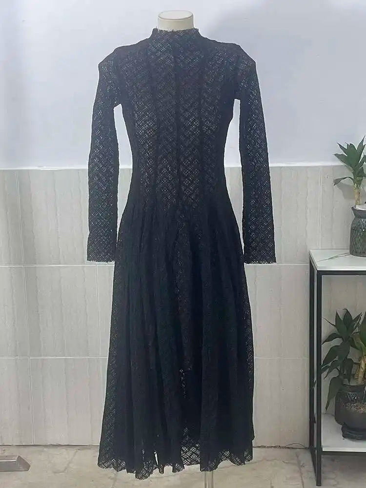 Elegant evening maxi dress with woven A-line design - Libby