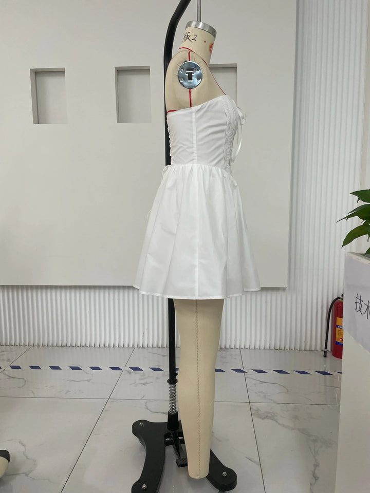 A-Line Mini Dress with Back Tie for Waist Fit, Country Style - Reya