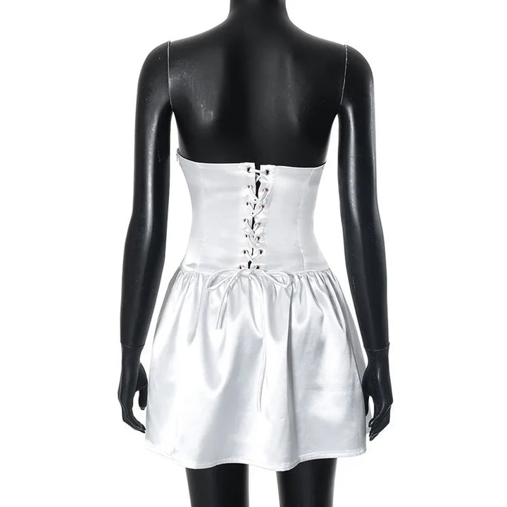 Strapless Satin Mini Dress with Back Ties - Millie