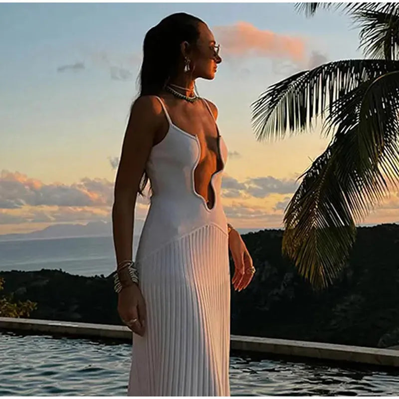 Beach Maxi Dress with Deep Designed Neckline - Ariel