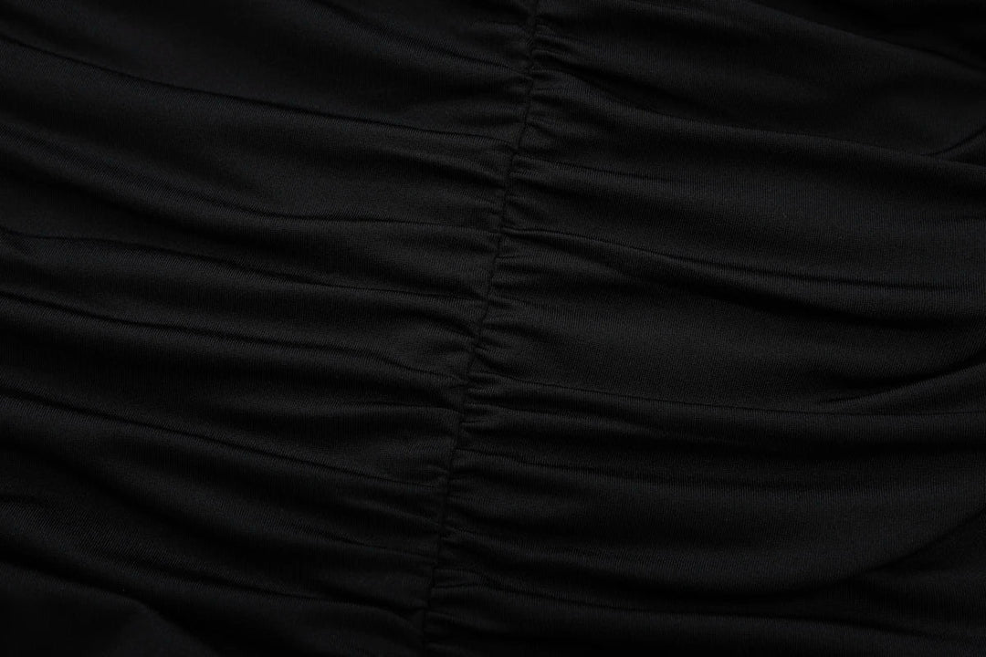 Maxi Dress with Collar, Ruching, Fitted V-Neck, Open Back - Jimena