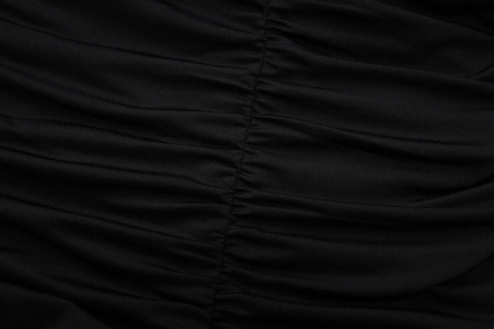 Maxi Dress with Collar, Ruching, Fitted V-Neck, Open Back - Jimena