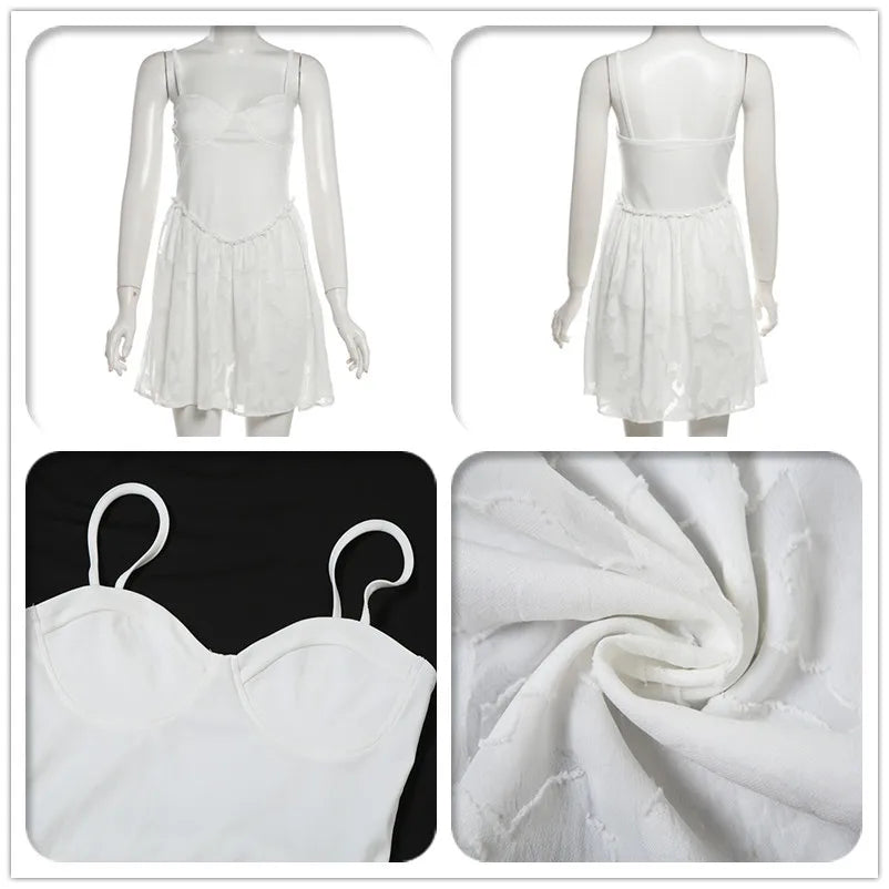 A-Line Mini Dress with Spaghetti Straps and Leaf and Flower Embroidery - Shila