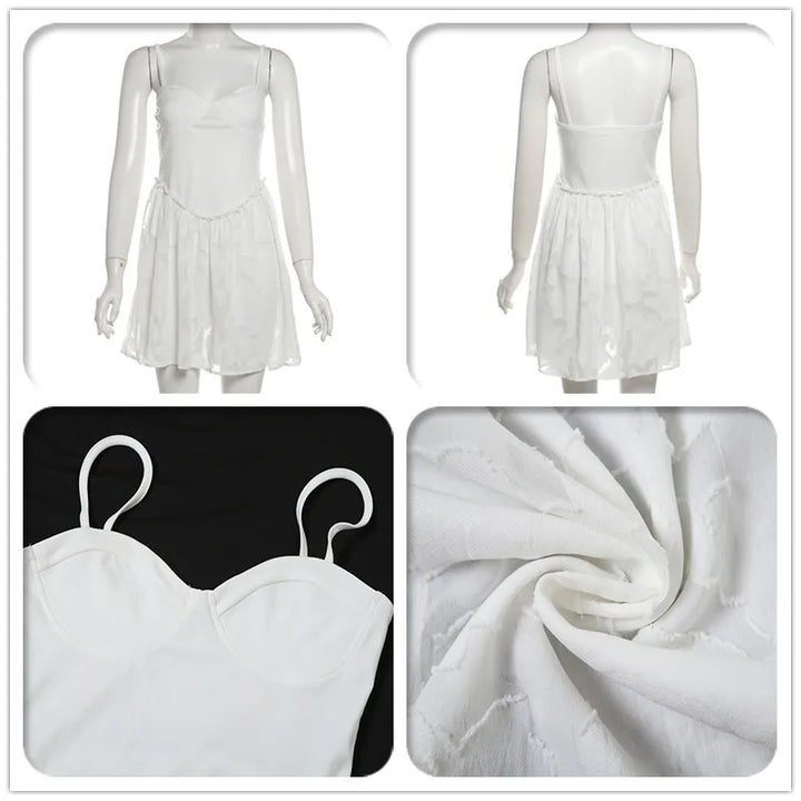 A-Line Mini Dress with Spaghetti Straps and Leaf and Flower Embroidery - Shila