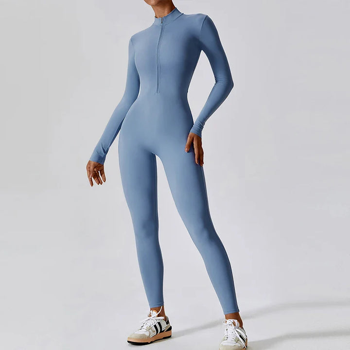 Short/long sporty fitted jumpsuit with shaping fabric and zipper closure - Andi
