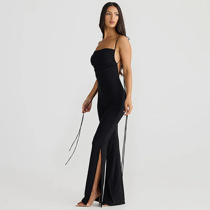 Long Open-Back Jumpsuit with Pedal Push Pants - Melenia