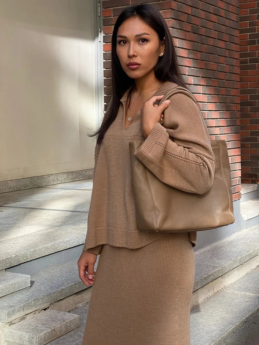 Loose two-piece knitted set maxi skirt and top - Shilav