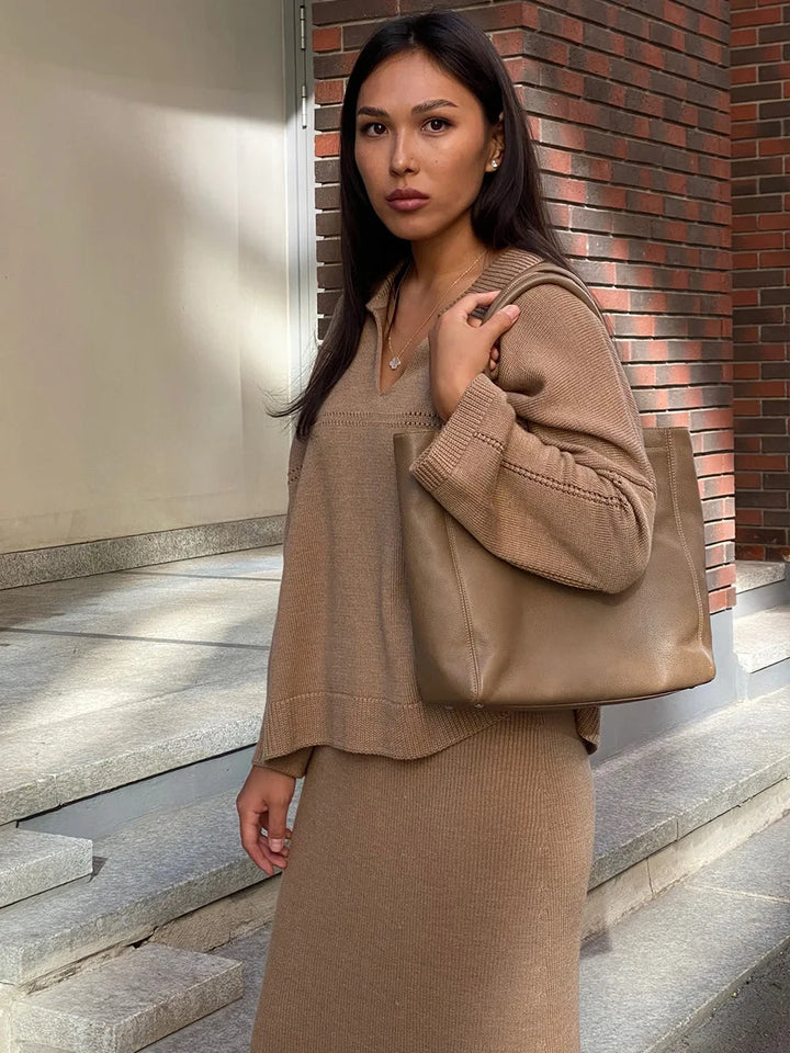 Loose two-piece knitted set maxi skirt and top - Shilav
