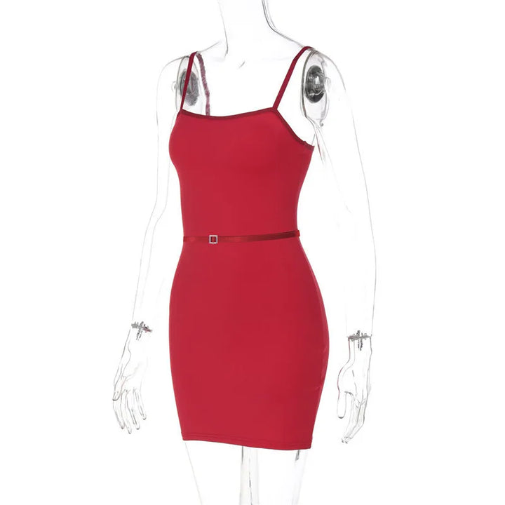 Fitted mini dress with thin belt decoration - LOLI