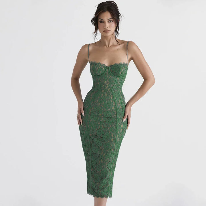 Fitted Lace Midi Dress - Barbara