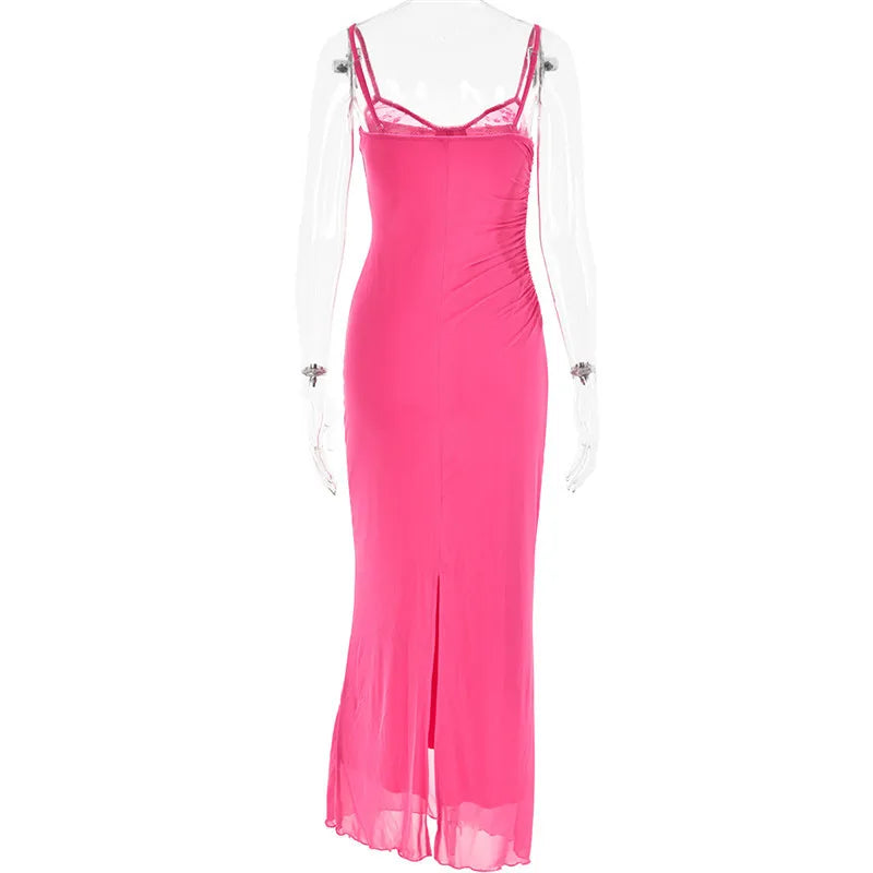 Fitted Maxi Chiffon Dress with Lace Details - Rosalia