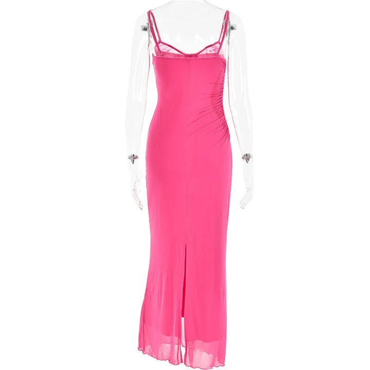Fitted Maxi Chiffon Dress with Lace Details - Rosalia