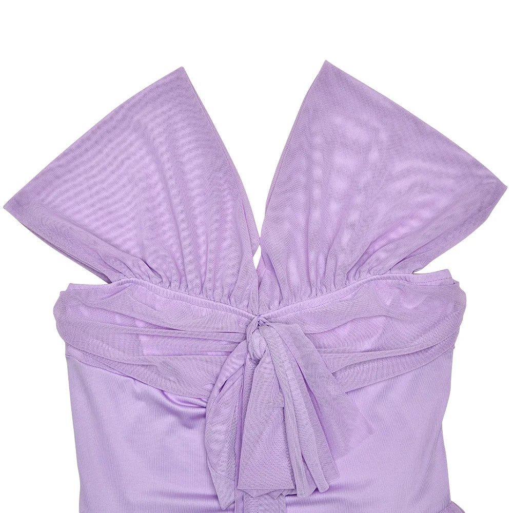 A-line Chiffon Mini Dress with Off-Shoulder - Naya