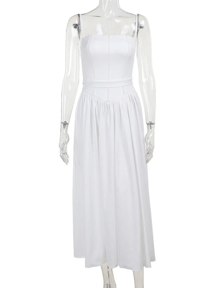 Country Style Maxi Dress with A-Line and Spaghetti Straps - Joelle