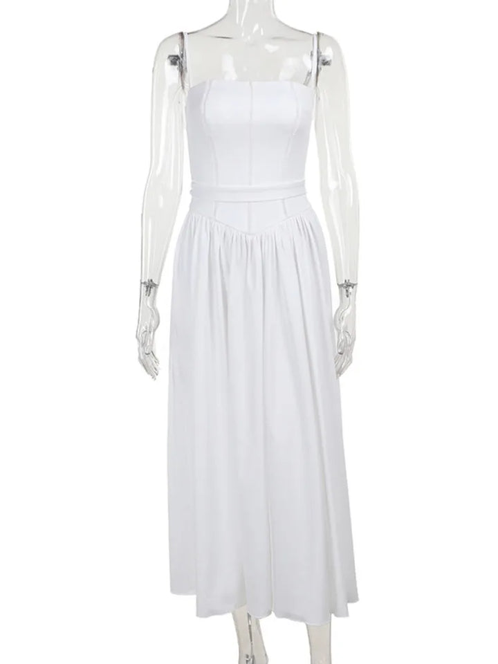 Country Style Maxi Dress with A-Line and Spaghetti Straps - Joelle