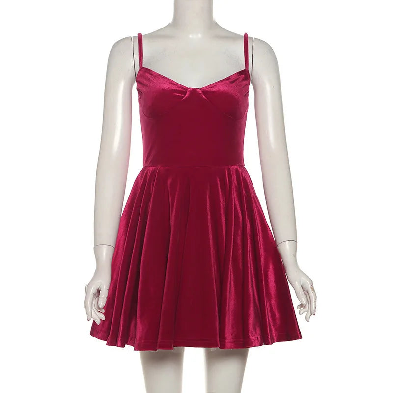 Velvet Ruffled Mini Dress with A-Line Cut - SOFIA