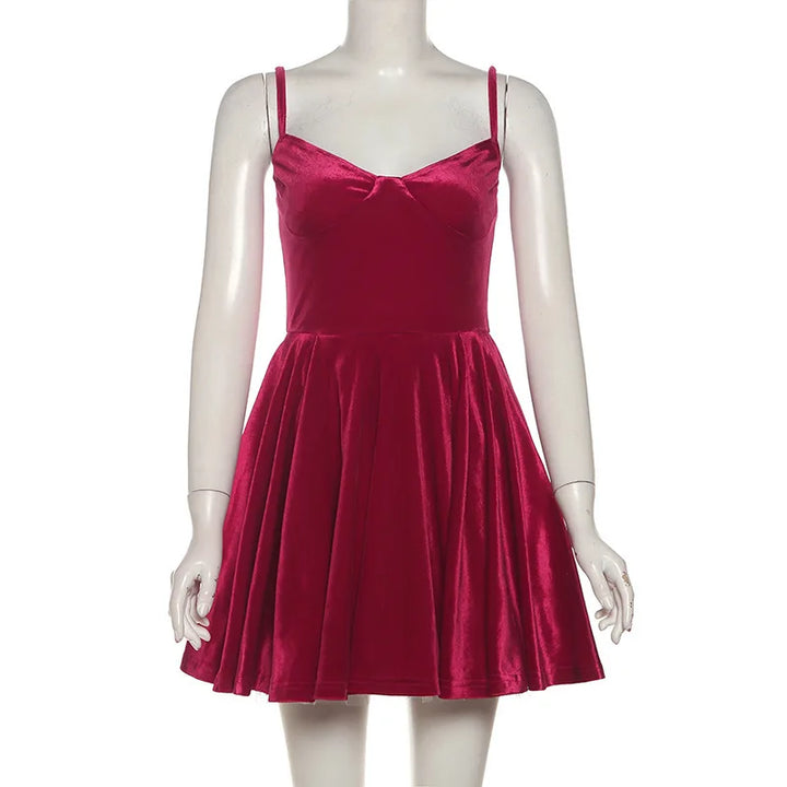 Velvet Ruffled Mini Dress with A-Line Cut - SOFIA