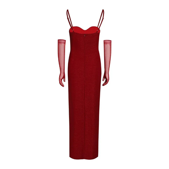 Sequin Maxi Dress with Slit and Glove Detail - Daphne