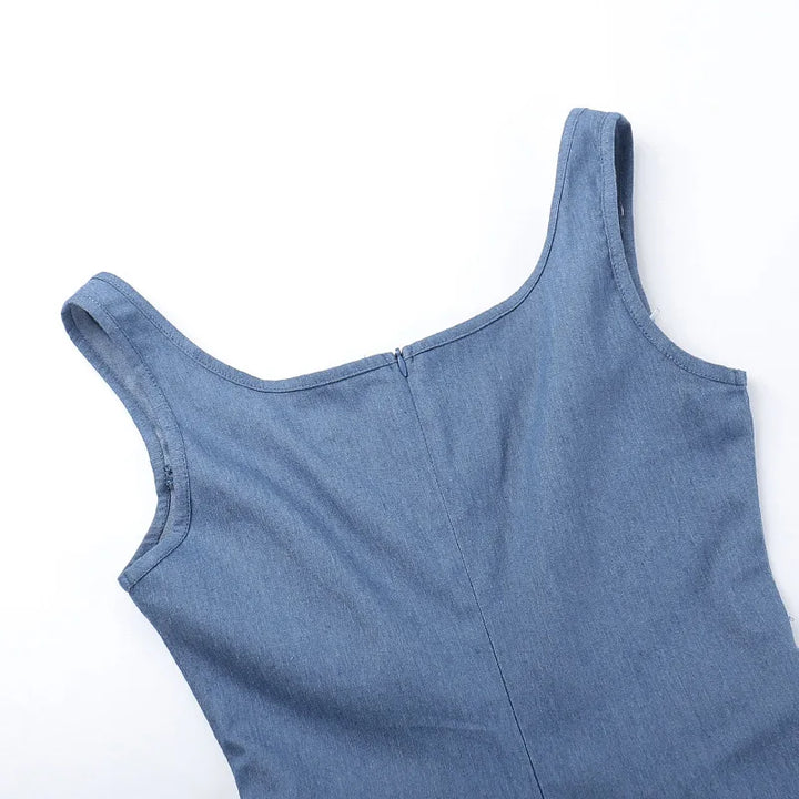 Denim mini dress with corset design and flower detail - Priel