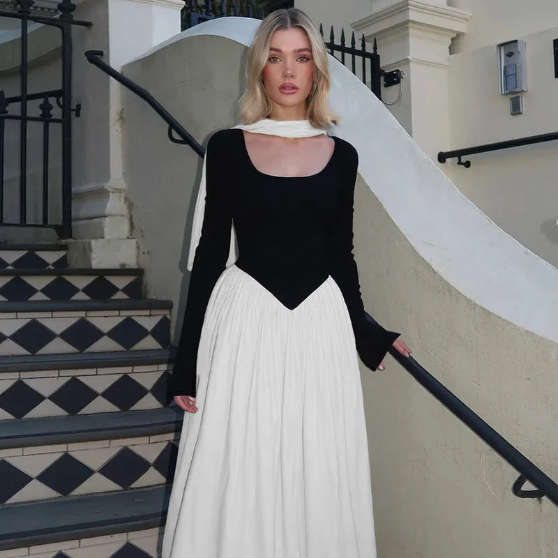 Maxi Dress with Scarf Decoration - NESSIA