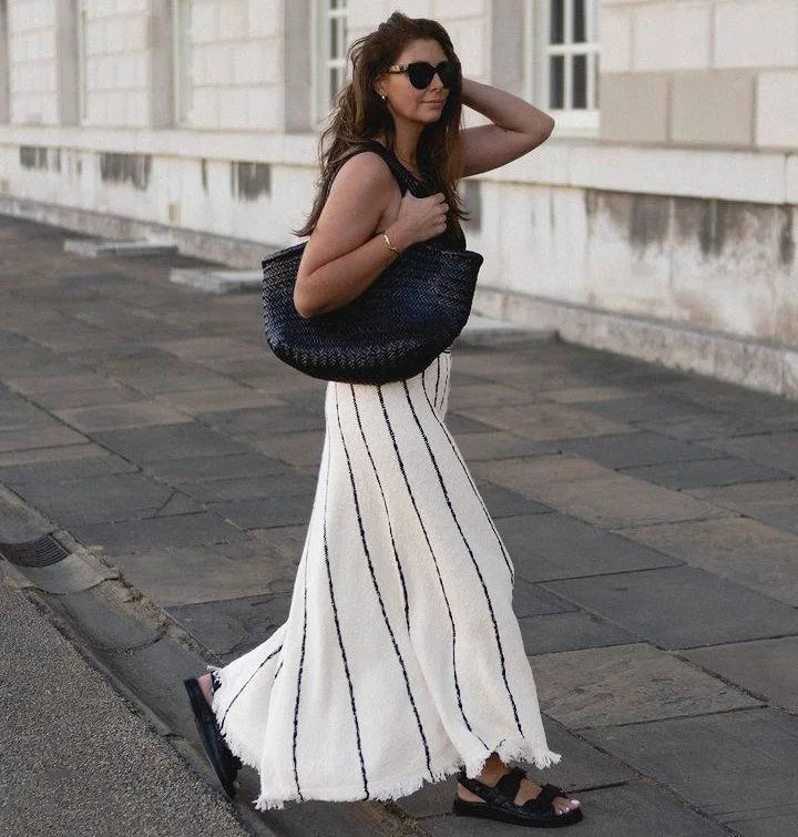 Knitted Maxi Skirt with Stripe Detail - Mili