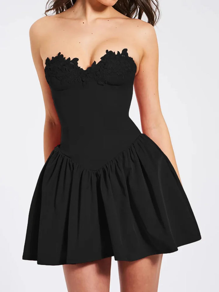 Strapless mini dress with floral embroidery - Linda