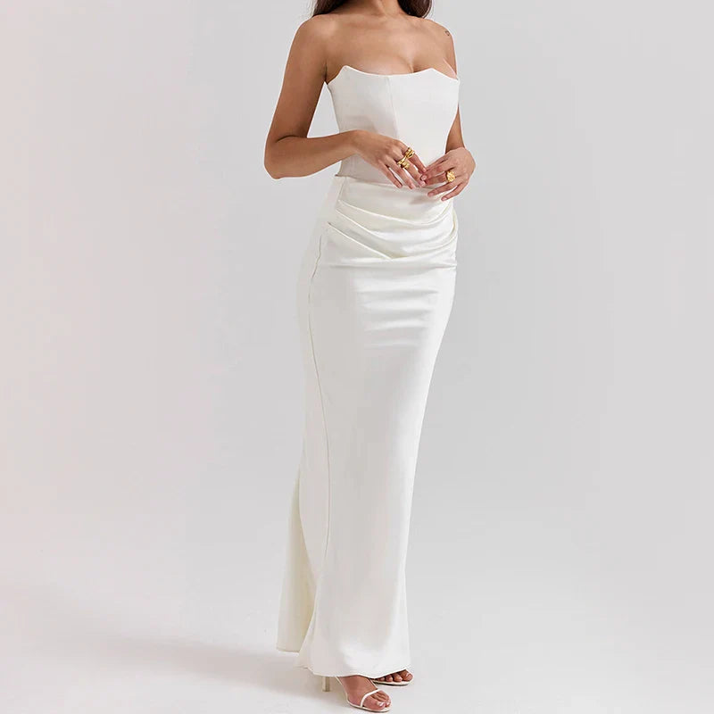 Strapless Satin Maxi Dress with Fitted Corset - Noya
