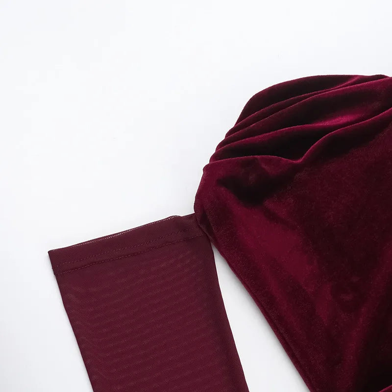 Velvet midi dress with pleats, off-shoulder, and mesh sleeves - Johanna