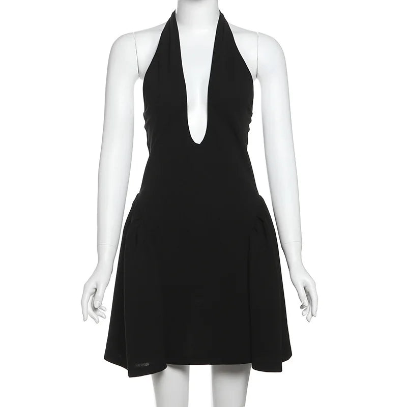 Fitted A-line Mini Dress with V-Neck Collar - Marlowe