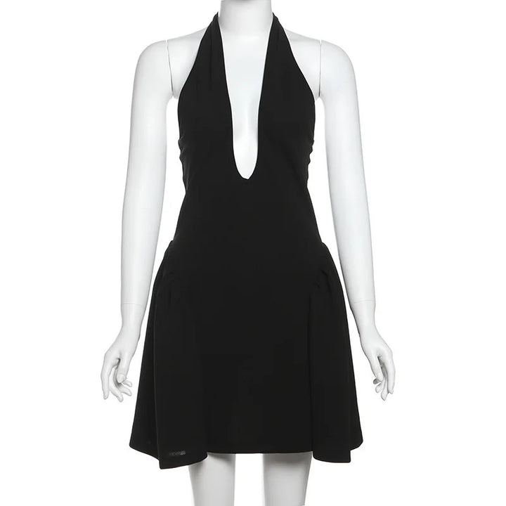 Fitted A-line Mini Dress with V-Neck Collar - Marlowe