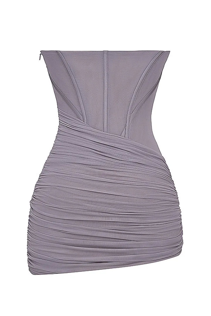 Strapless Mini Dress with Corset Design and Pleats - Yelin