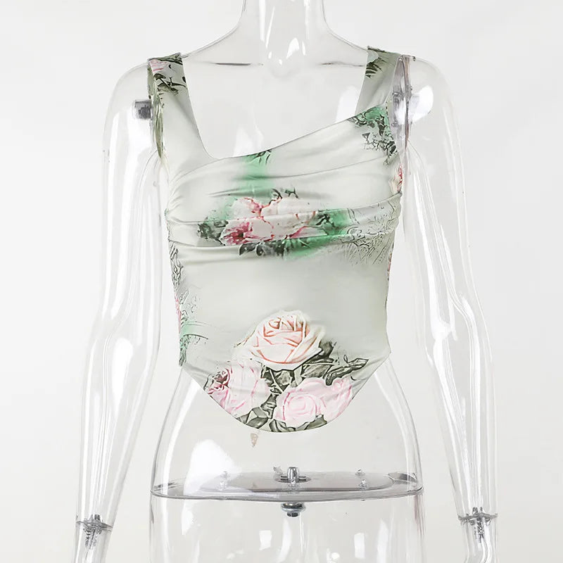Floral two-piece set maxi skirt with deep slit and crop top - Narcis