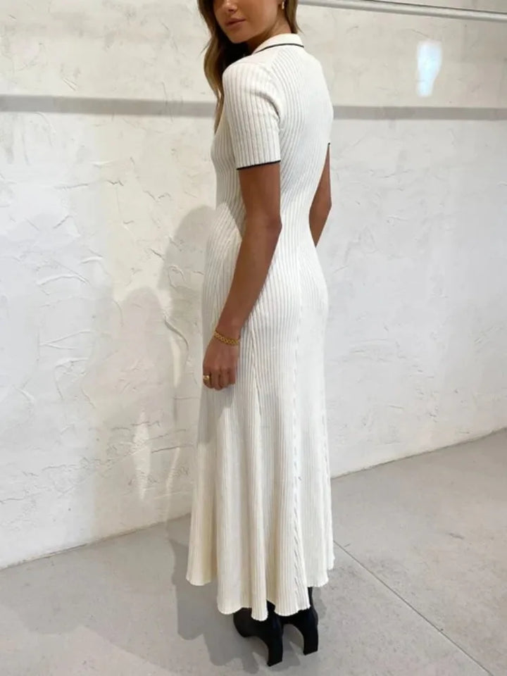 Knitted Maxi Dress with Elegant Design and Button Decoration - Ivanna