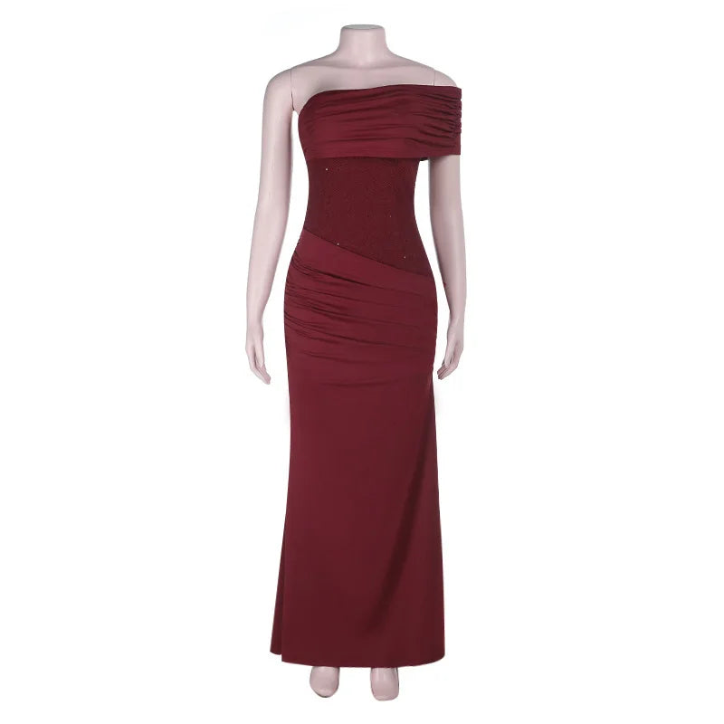 One-Shoulder Maxi Dress with Pleats and Sequins - Ara