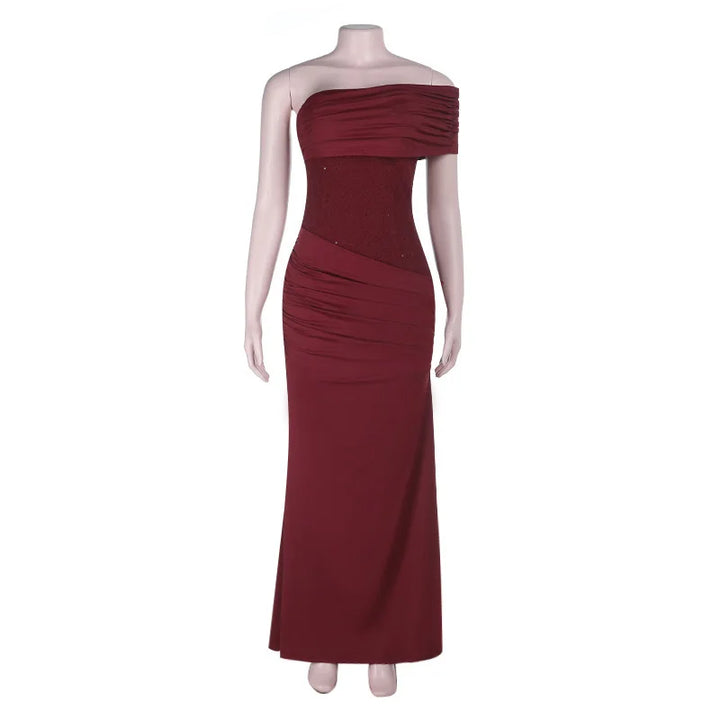 One-Shoulder Maxi Dress with Pleats and Sequins - Ara