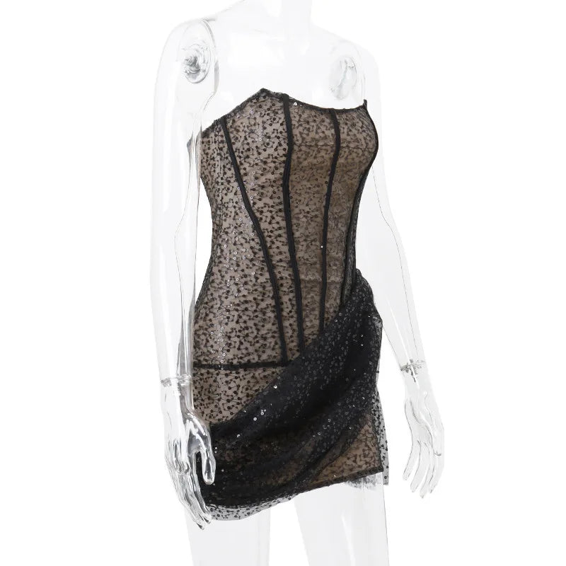 Strapless mini dress with corset design and sequin detail - VALENTINA