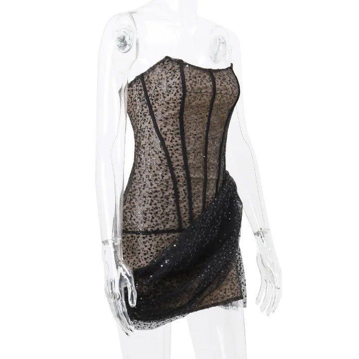 Strapless mini dress with corset design and sequin detail - VALENTINA
