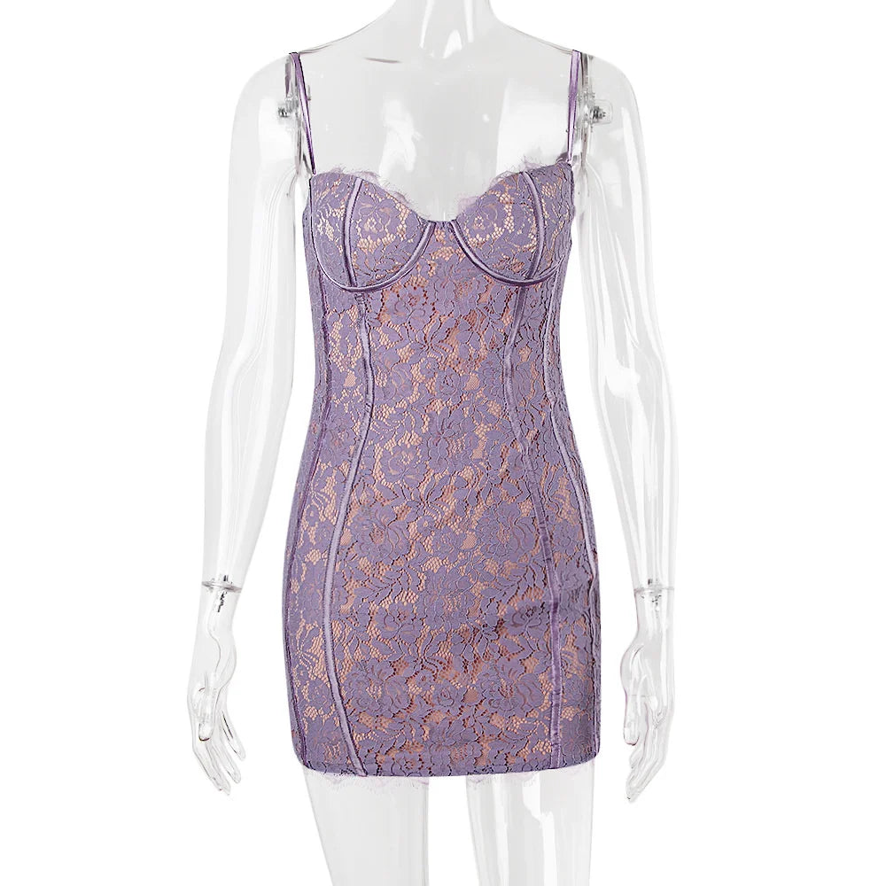 Lace mini dress with floral embroidery - Florencia