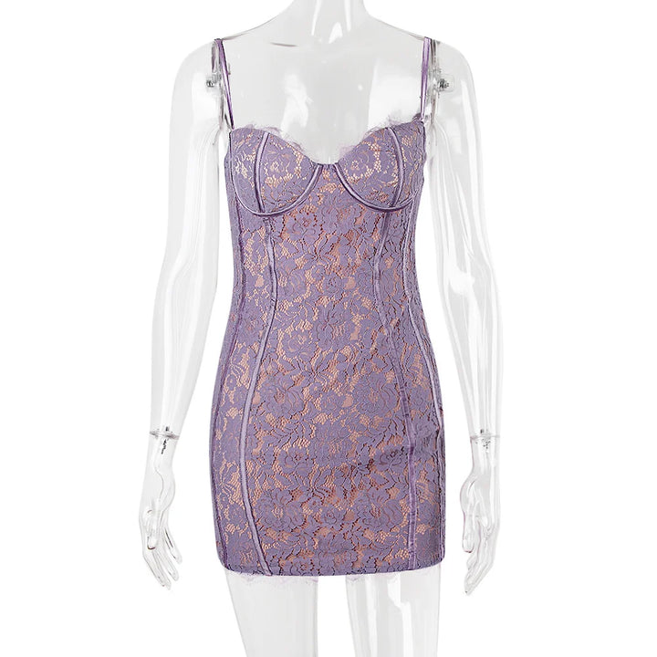 Lace mini dress with floral embroidery - Florencia