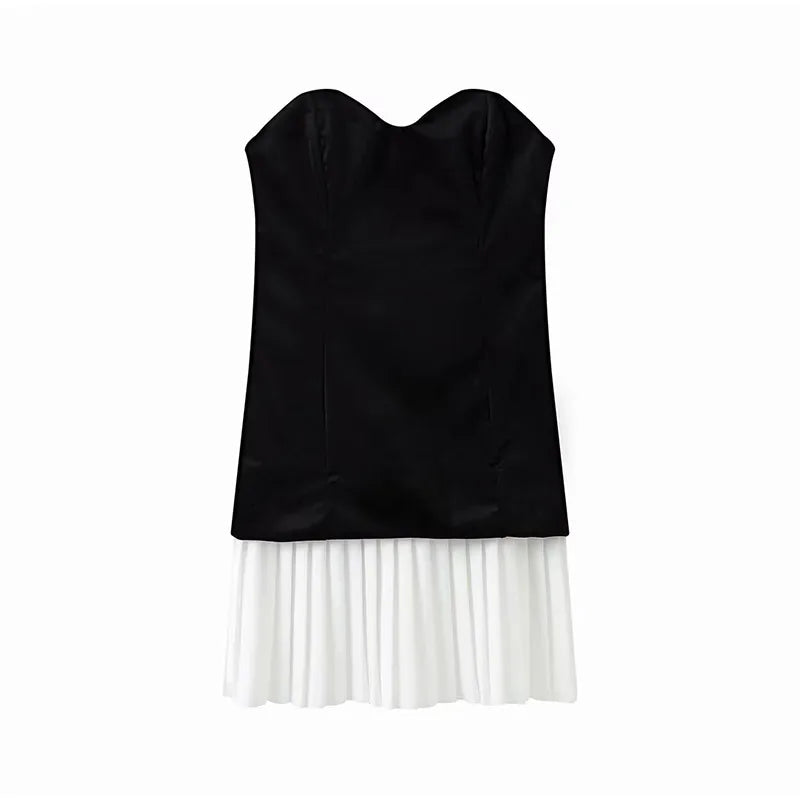 Strapless Velvet Mini Dress with Pleated Skirt Design - Evie