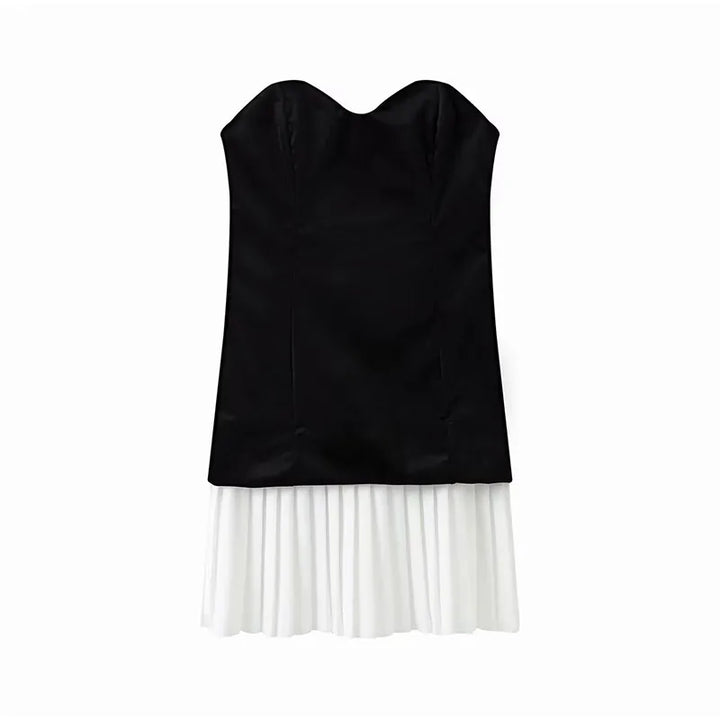Strapless Velvet Mini Dress with Pleated Skirt Design - Evie