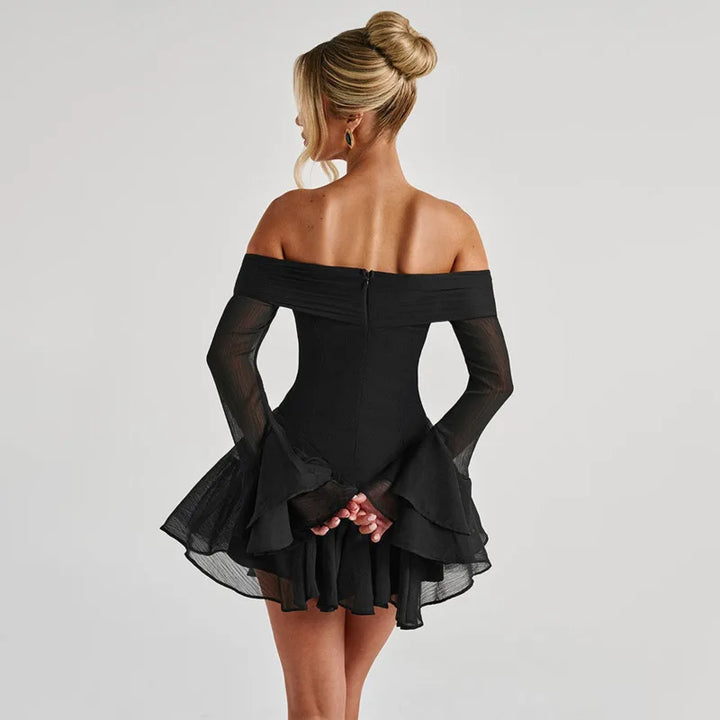 A-line Chiffon Mini Dress with Off-Shoulder - Lilyana