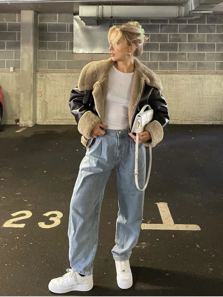 Leather Coat with Fur Lining - Candy