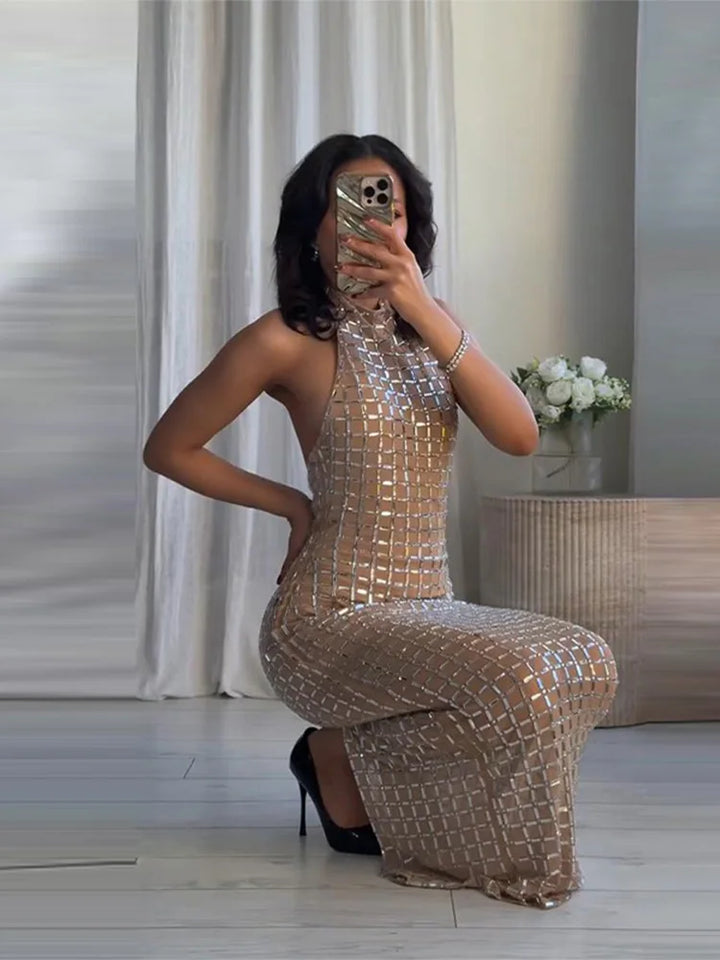 Strapless top / mini skirt / maxi dress / maxi dress with sparkling sequins design