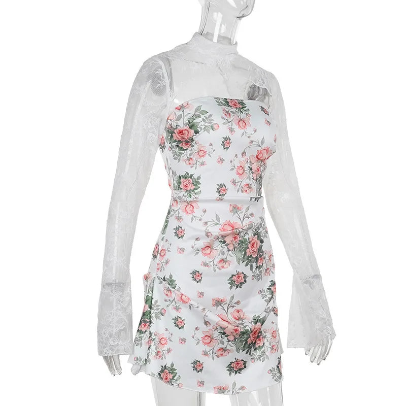 Floral mini dress with lace decoration - Sigal
