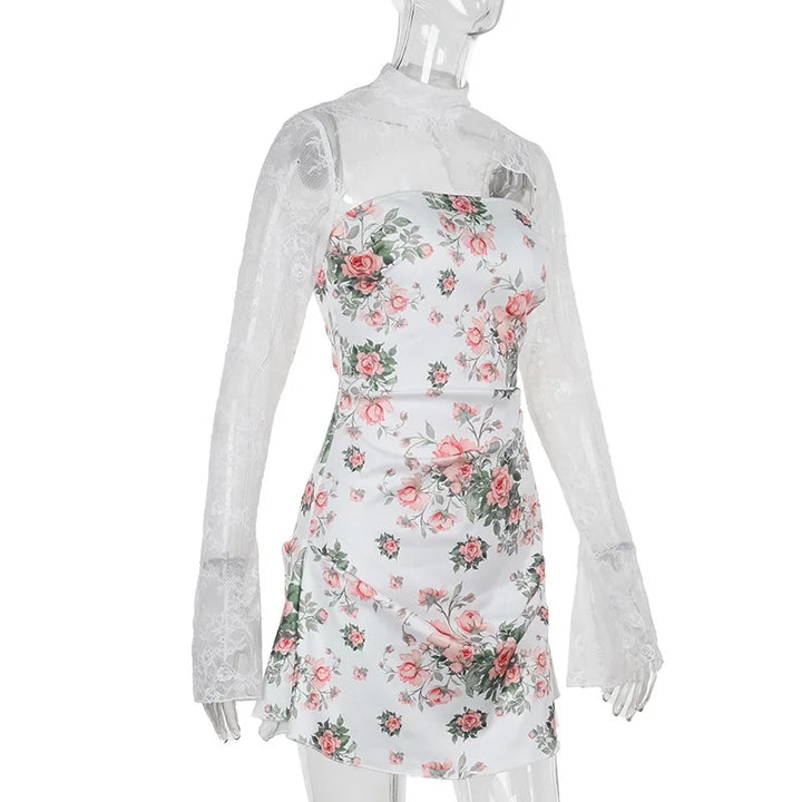 Floral mini dress with lace decoration - Sigal