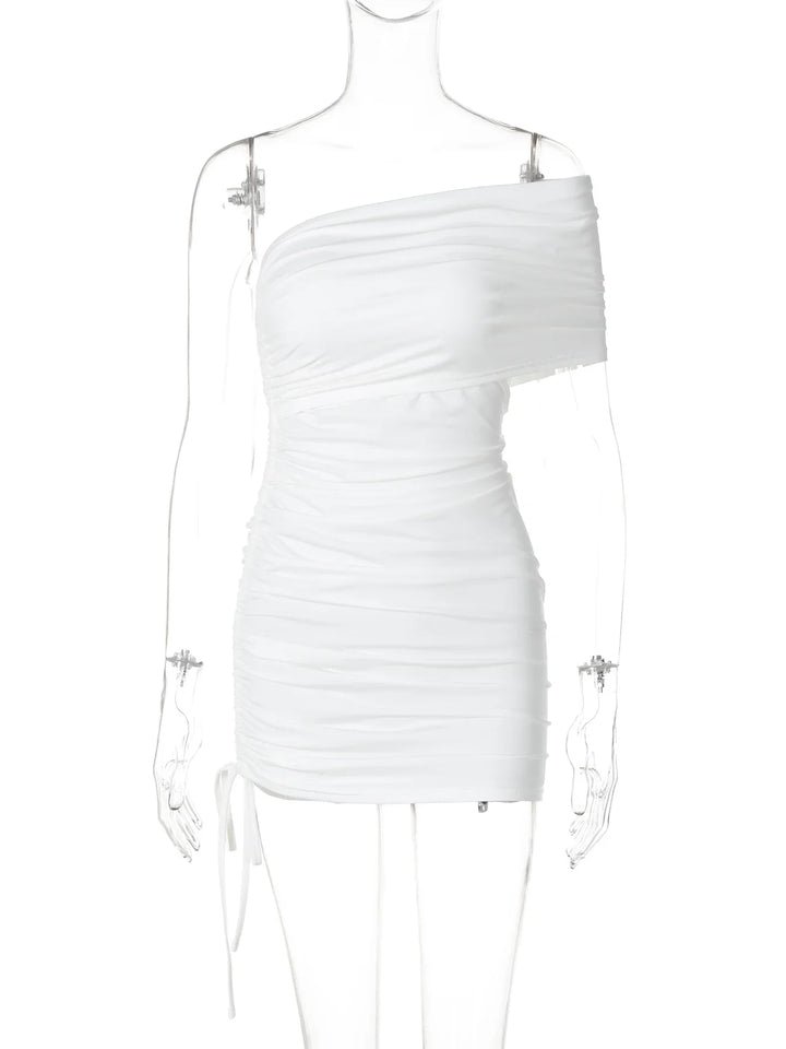 Fitted Mini Dress with One-Shoulder Ruching - PIXY